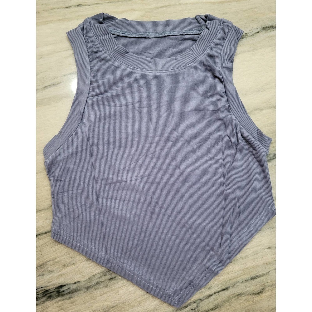 Workout Crop Top Sleeveless Muscle Sport Top Gray Blue Large - Picture 2 of 6